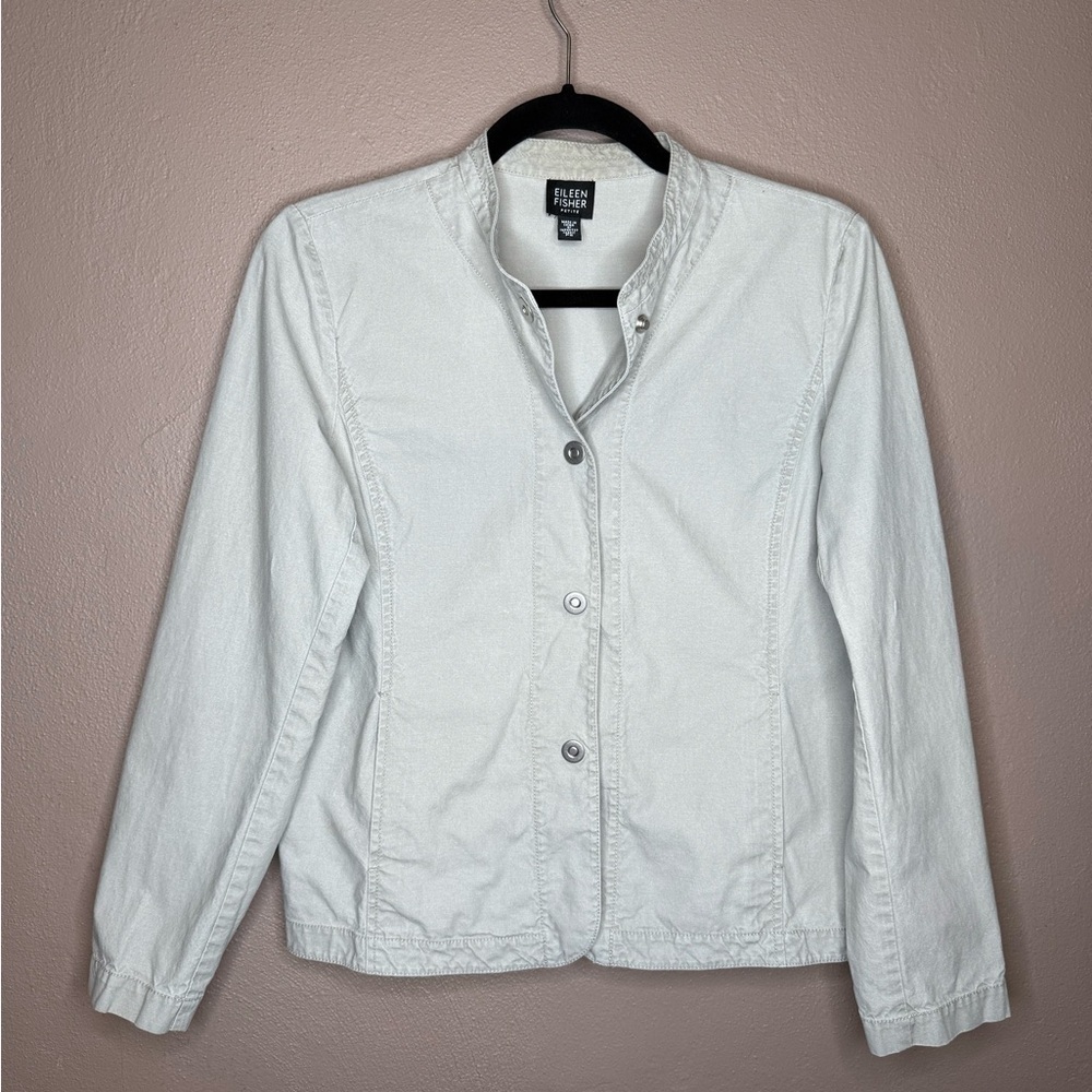 Eileen Fisher 100% Cotton Beige Utility Jacket, Snap Closure Size S-P Neutral